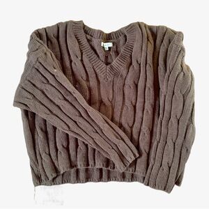 Madewell V-Neck Cable Knit Sweater - Brown